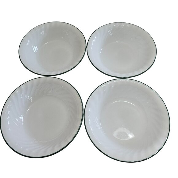4 Corelle Callaway Individual Pasta Bowls 8.5" white swirl rim green trim ivy - Picture 1 of 3